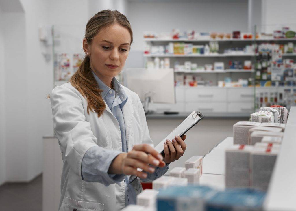 A Pharmacist Checking Medicine